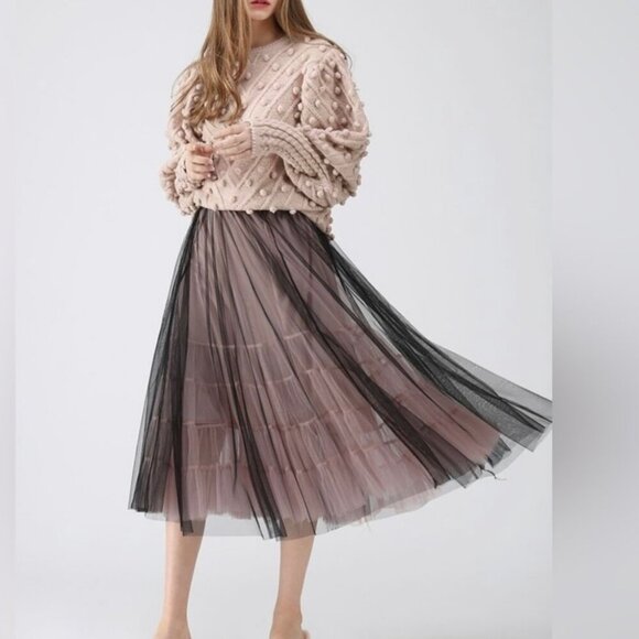 [M]Chicwish Blush Pink Pom Batwing LS Wool Blend Sweater Crew neck - Picture 3 of 13